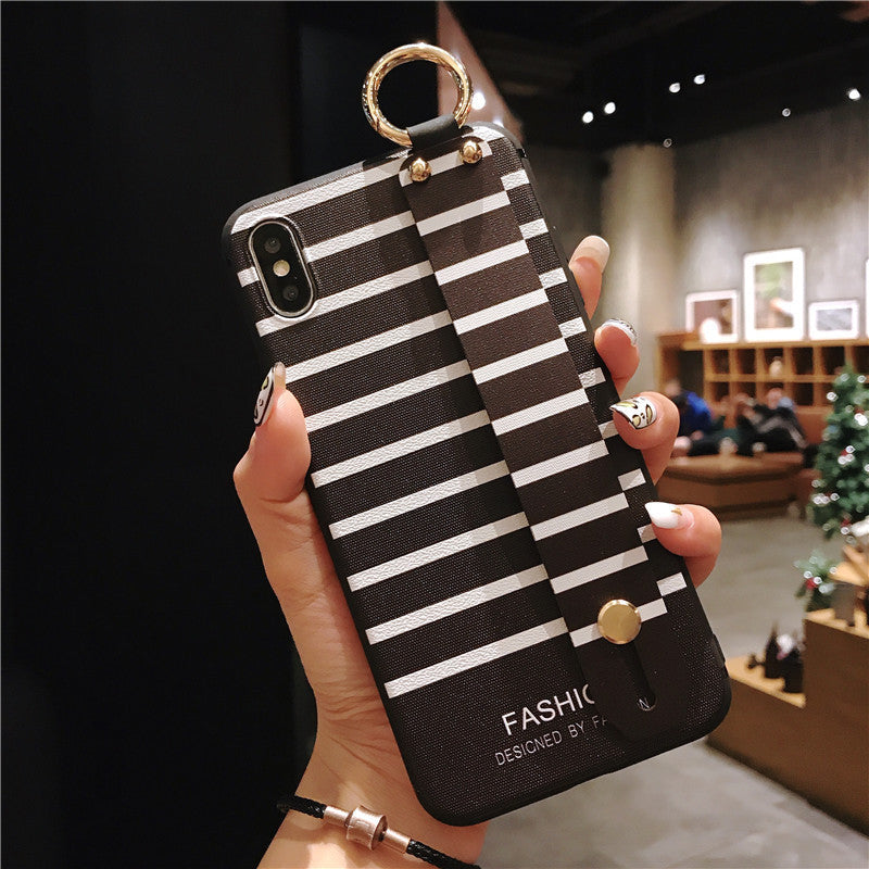 Wrist Strap Bracket Apple 12 Phone Case Color Ethnic Style Black And White Stripes