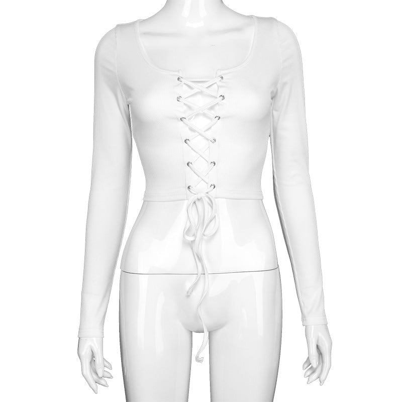 Sexy Square Neck Sleeveless Hollow Ribbed T-shirt