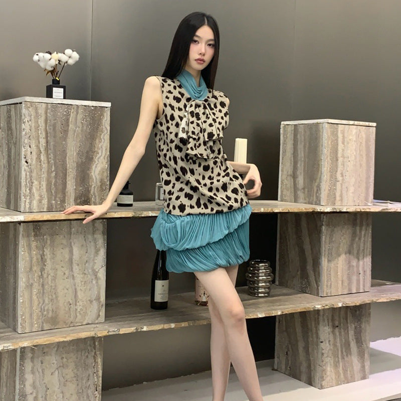 Ruched Chiffon Sleeveless Tank Top For Women Pleated Bloomer Skirt Midi Skirt