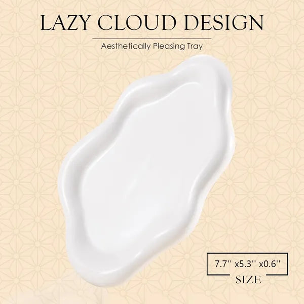 Ceramic Jewelry Tray Trinket Dish, Decorative Cloud Vanity Key Tray For Women, Ring Holder Dish, Cute Jewelry Plate Bowl Room Decor Aesthetic, White, Medium