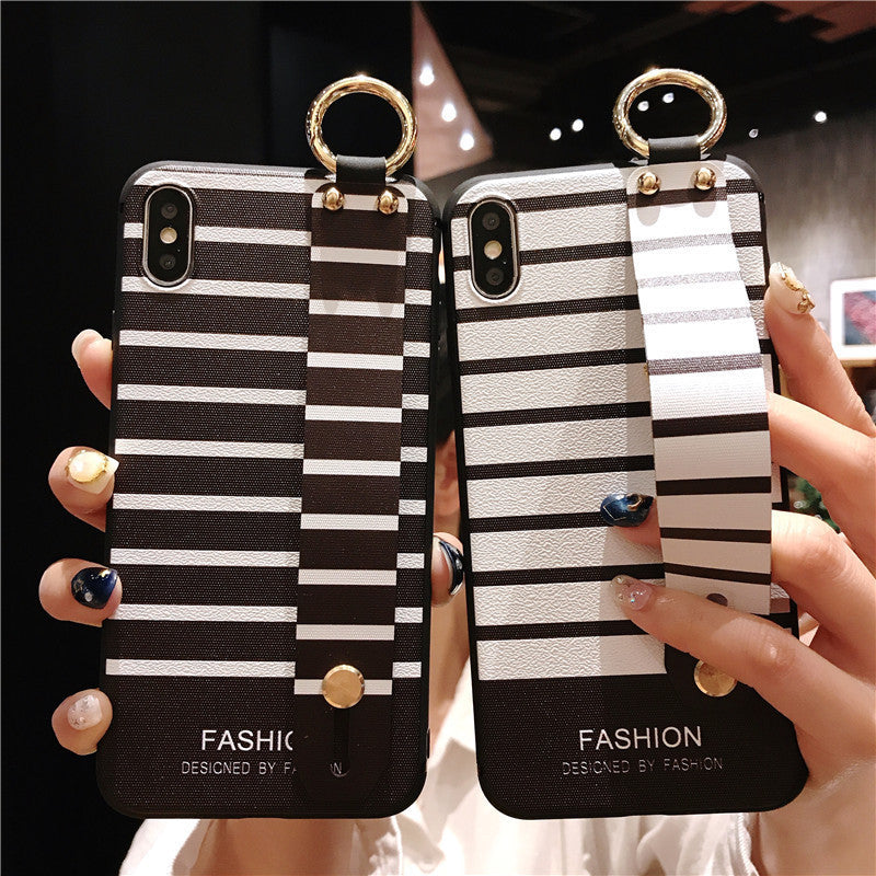 Wrist Strap Bracket Apple 12 Phone Case Color Ethnic Style Black And White Stripes