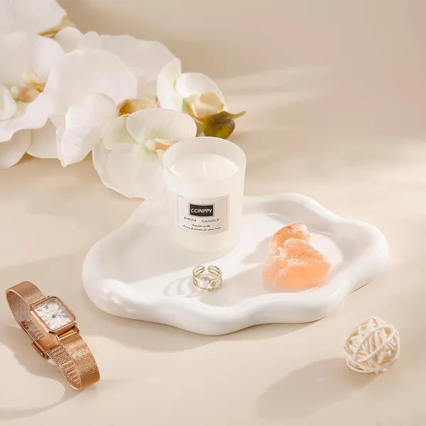 Ceramic Jewelry Tray Trinket Dish, Decorative Cloud Vanity Key Tray For Women, Ring Holder Dish, Cute Jewelry Plate Bowl Room Decor Aesthetic, White, Medium