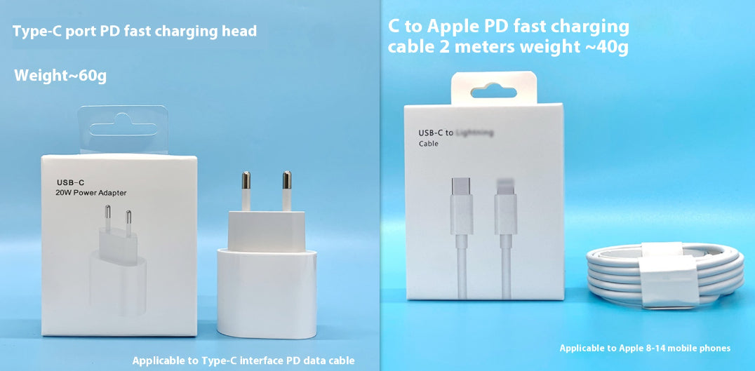 USB chargers, wall chargers PD20w Charger 20W USB TYPE-C Charging Plug Data Cable