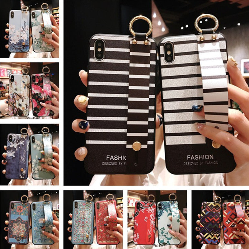 Wrist Strap Bracket Apple 12 Phone Case Color Ethnic Style Black And White Stripes