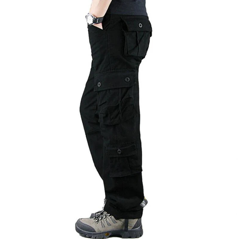 Multi-Pockets Men's Cargo Pants Military Tactical Loose Work Trousers Casual Cargo Style Pants Plus Size 44 Men Straight Slacks