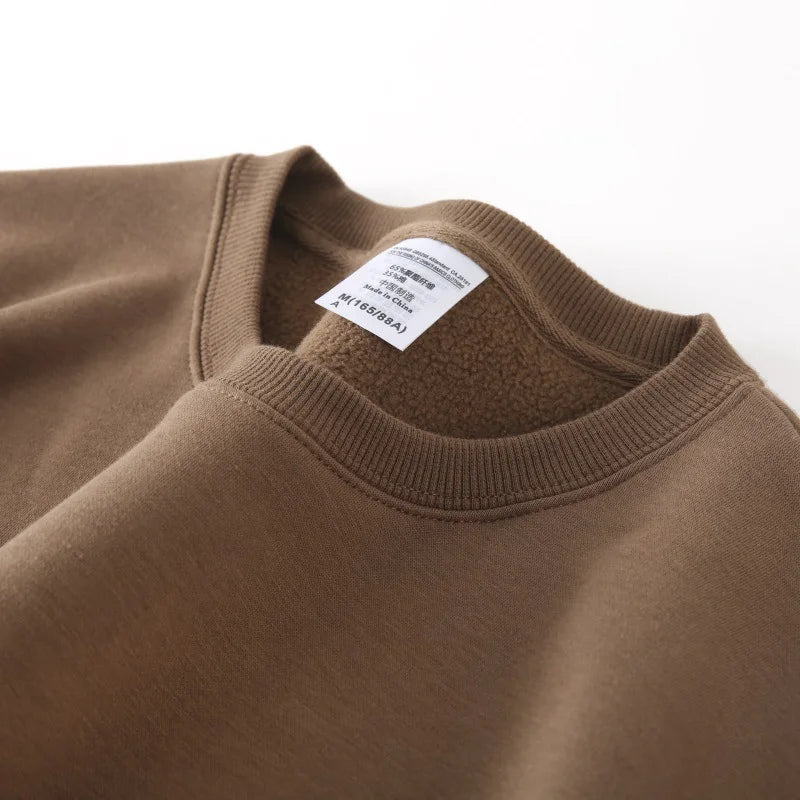 Polar Fleece Round Neck Hoodie Plus Fleece College Japanese Candy-colored Thickened Hoodies for Men