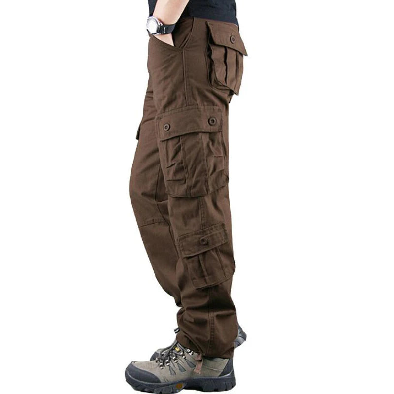 Multi-Pockets Men's Cargo Pants Military Tactical Loose Work Trousers Casual Cargo Style Pants Plus Size 44 Men Straight Slacks