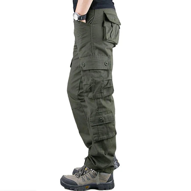 Multi-Pockets Men's Cargo Pants Military Tactical Loose Work Trousers Casual Cargo Style Pants Plus Size 44 Men Straight Slacks