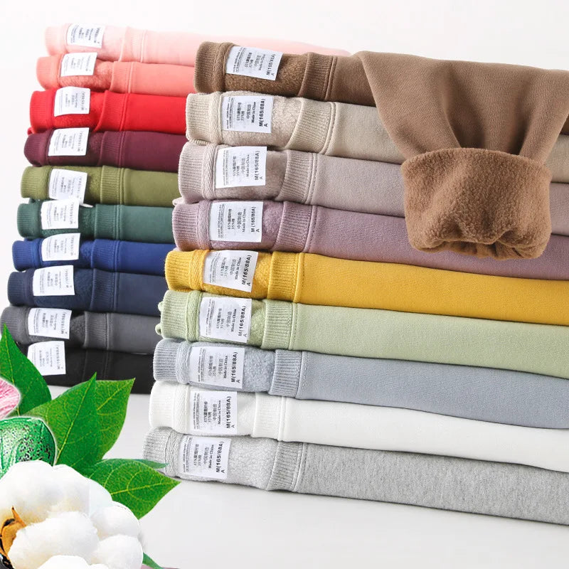 Polar Fleece Round Neck Hoodie Plus Fleece College Japanese Candy-colored Thickened Hoodies for Men