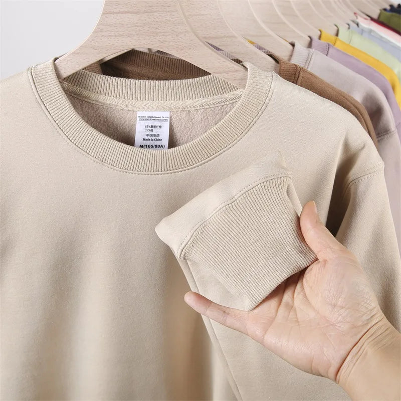 Polar Fleece Round Neck Hoodie Plus Fleece College Japanese Candy-colored Thickened Hoodies for Men