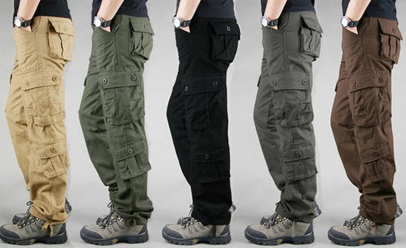 Multi-Pockets Men's Cargo Pants Military Tactical Loose Work Trousers Casual Cargo Style Pants Plus Size 44 Men Straight Slacks