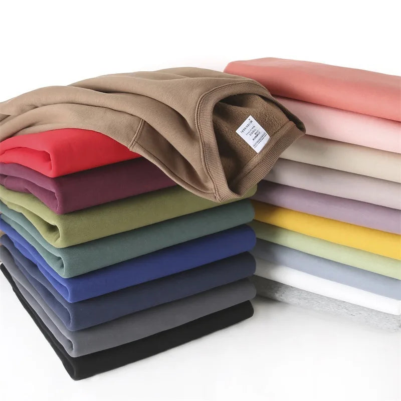 Polar Fleece Round Neck Hoodie Plus Fleece College Japanese Candy-colored Thickened Hoodies for Men
