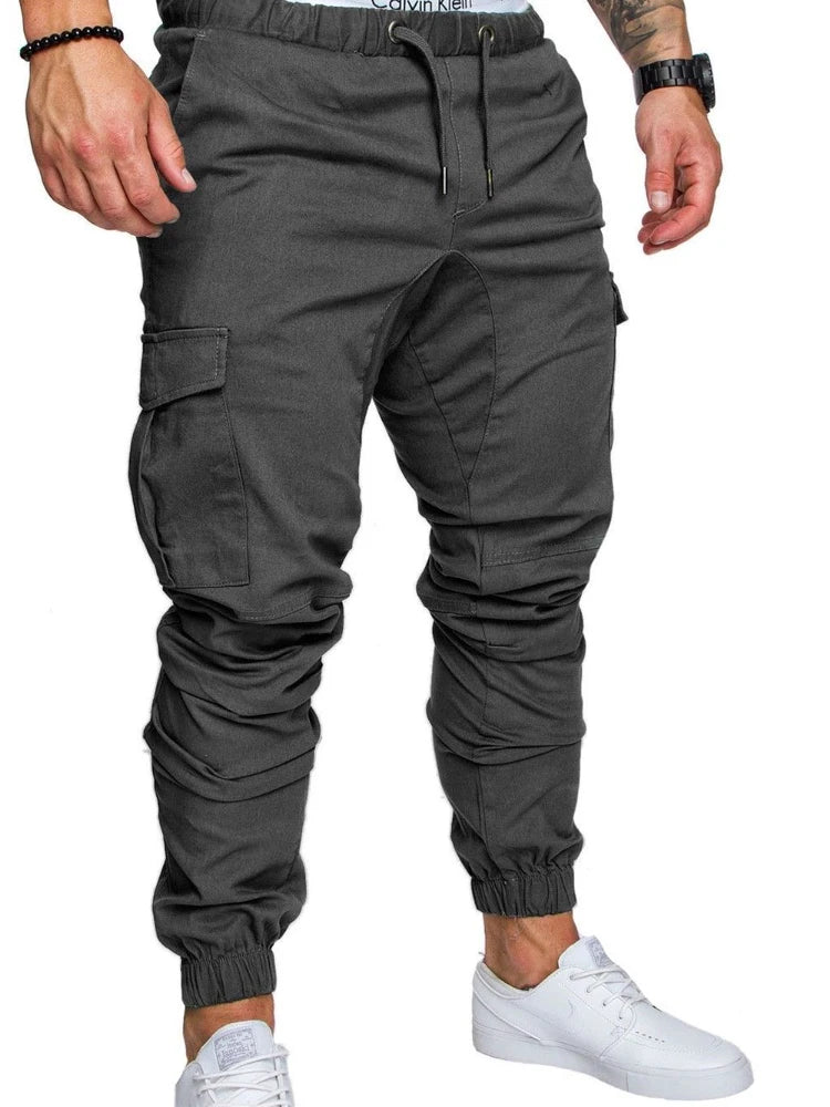 Men High Elastic Cargo Pants Summer Lace Up Drawstring Pocket Harem Stretch Full Trousers BSD-8811