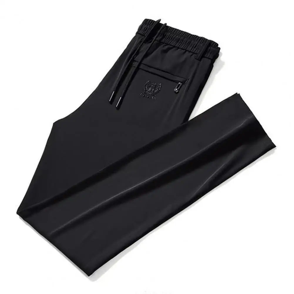 Plus Size Men Pants Elastic Waist Loose Stretchy Straight Drawstring Male Relaxed Fit Lace-up Trousers