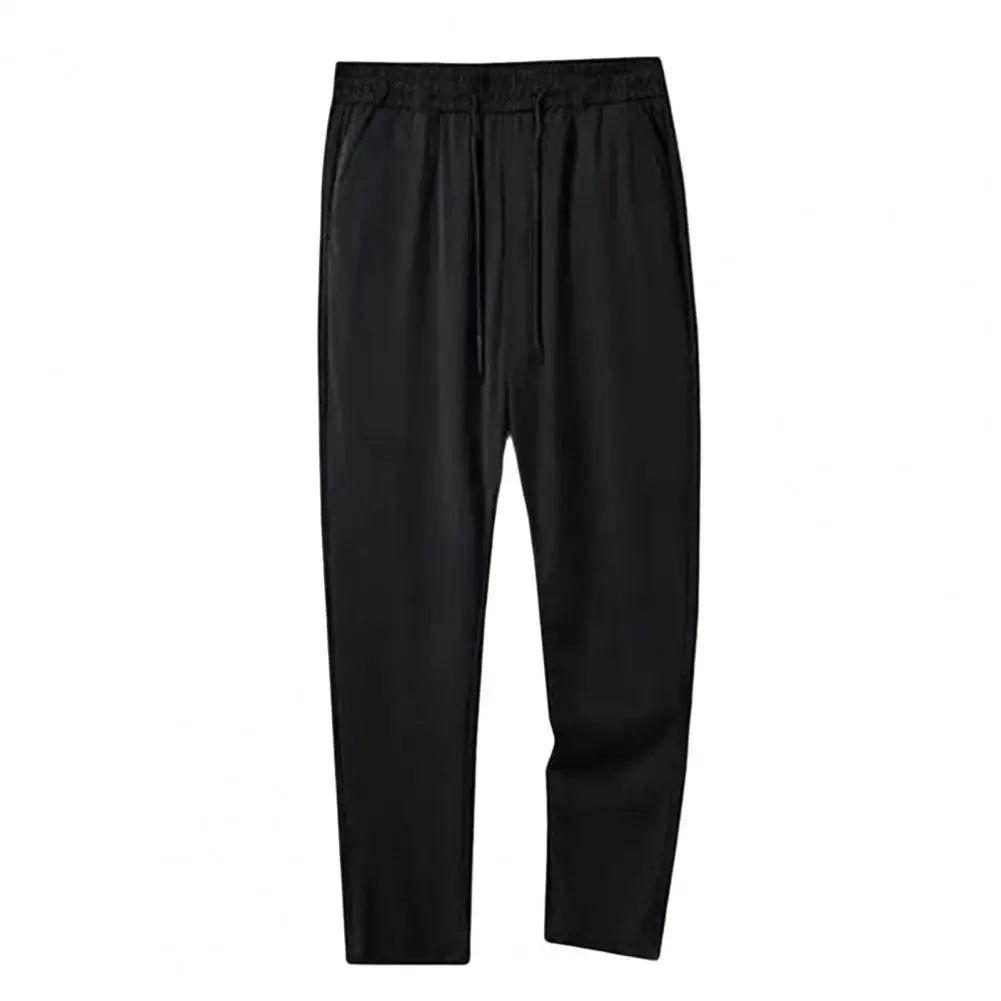 Plus Size Men Pants Elastic Waist Loose Stretchy Straight Drawstring Male Relaxed Fit Lace-up Trousers