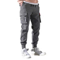 Multi Pockets Solid Color Casual Cargo Pants Mid-Rise Elastic Waistband Drawstring Shrinkable Cuffs Men Sweatpants