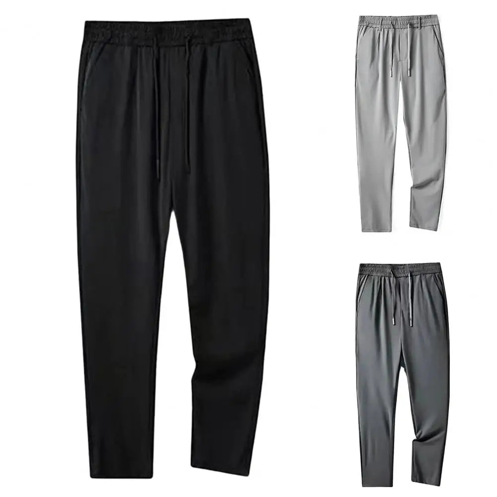 Plus Size Men Pants Elastic Waist Loose Stretchy Straight Drawstring Male Relaxed Fit Lace-up Trousers