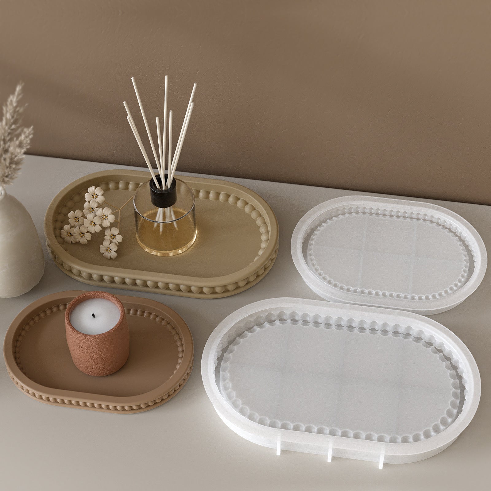 Oval Beaded Tray Decorative Epoxy Mold