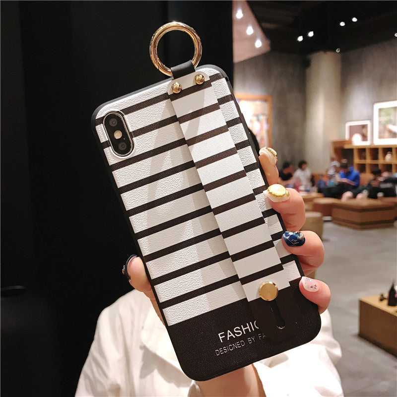 Wrist Strap Bracket Apple 12 Phone Case Color Ethnic Style Black And White Stripes