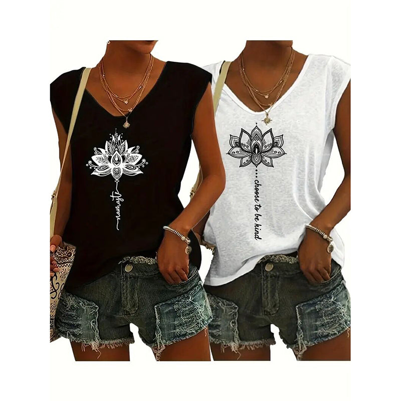 2Pack Women's V Neck Sleeveless Tank Tops Loose Fit Casual Summer Beach Shirts