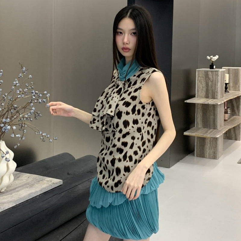 Ruched Chiffon Sleeveless Tank Top For Women Pleated Bloomer Skirt Midi Skirt